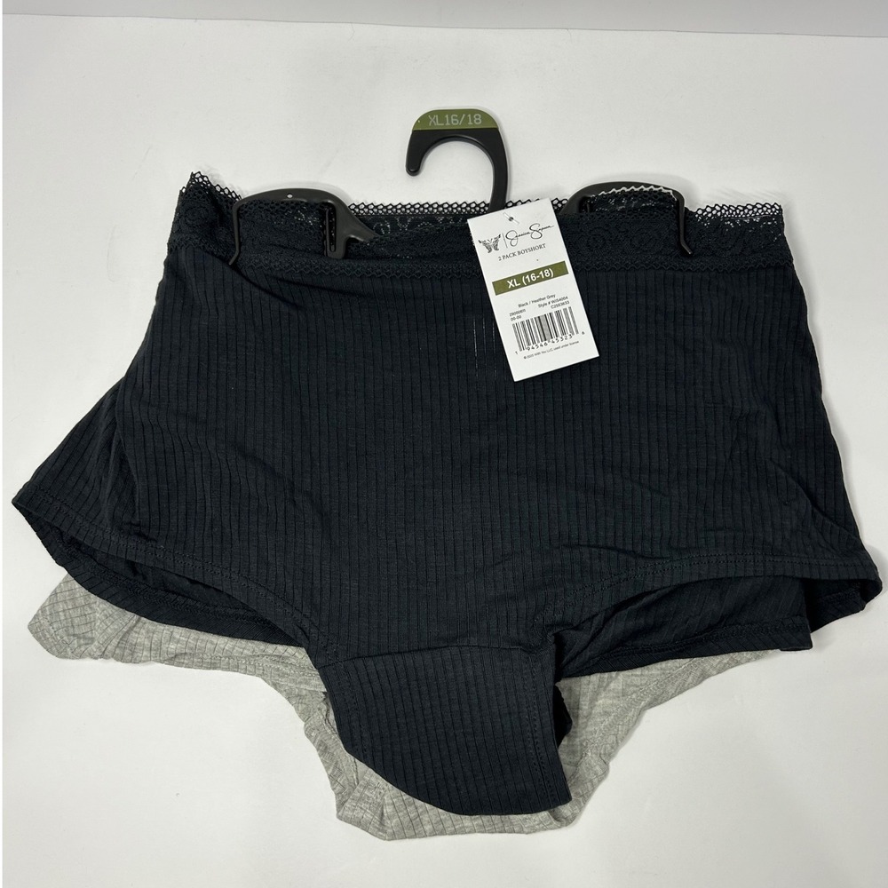 Jessica Simpson Womens 2 Pack Ribbed Boyshort Panties Black Grey XL 16-18 New‎